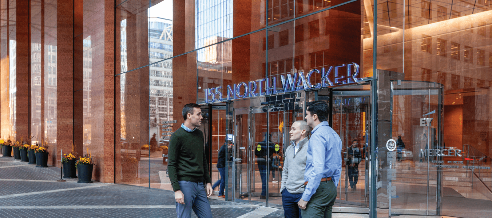 The entrance to 155 North Wacker St.